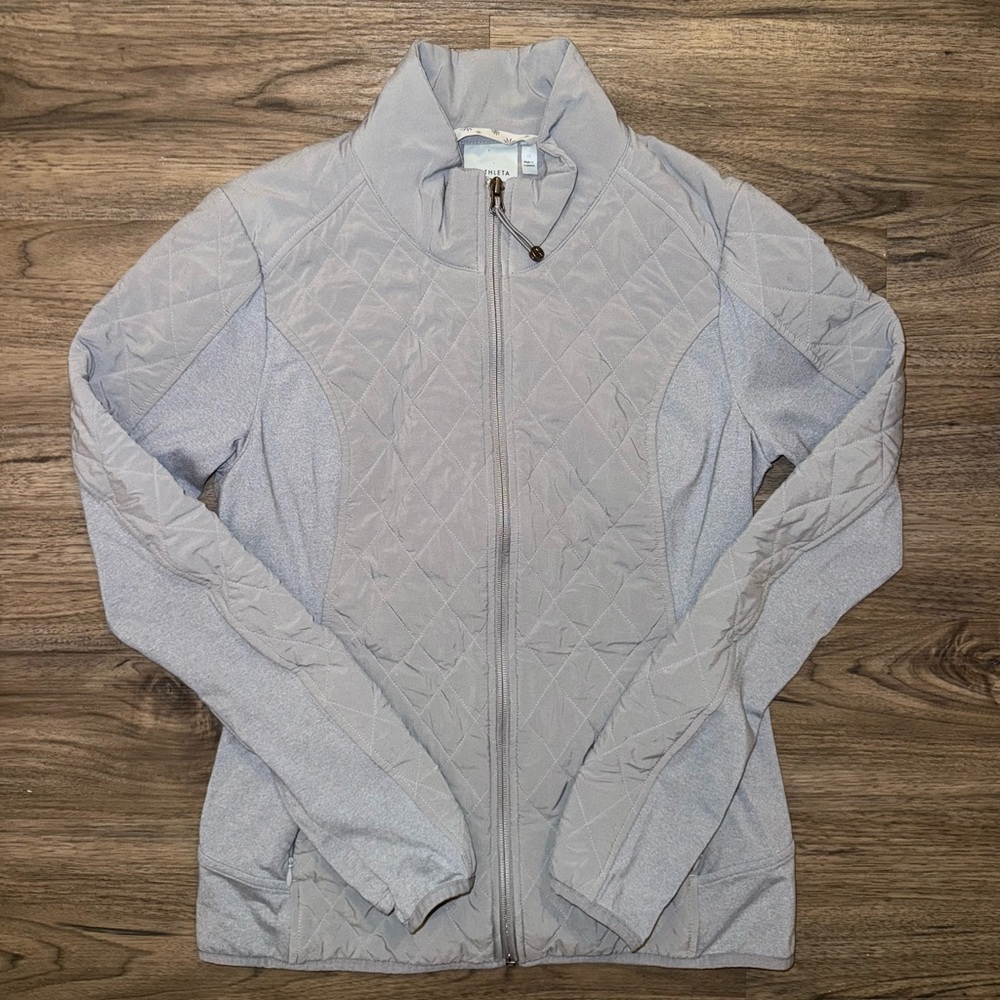 ATHLETA Upside Jacket Sz M Gray Quilted Full Zip Softshell Outdoor Athleisure